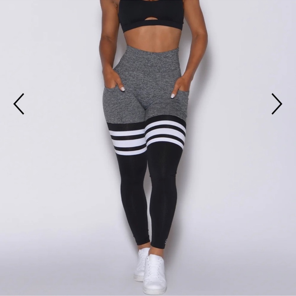 Women's Gray and Black Striped Leggings